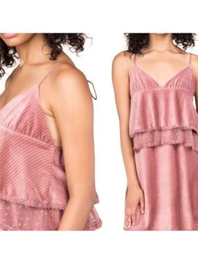 POL Pink Velvet Cascading Ruffle Dress Size L